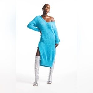 HANIFA RUNWAY Laia Knit Dress Vibrant Blue Fuzzy Knit Dress SIZE XS